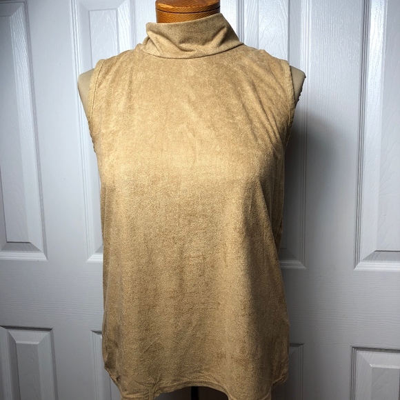 Stella Luce Camel Faux Suede Turtleneck Top - Picture 1 of 5